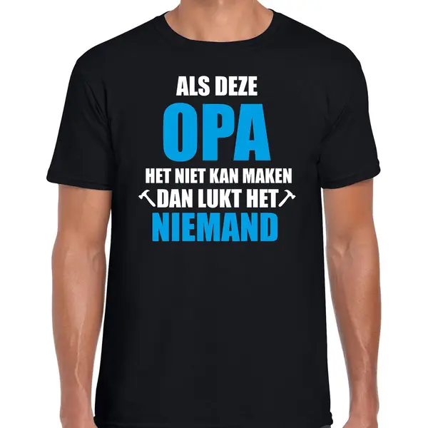 Bellatio Decorations Als Deze Opa Het Niet Kan Maken Dan Kan Niemand Het Cadeau T-shirt - Zwart Met Wit En Blauwe Letters - Voor Heren - Bedankje / Verjaardag Kado Shirt M thumbnail