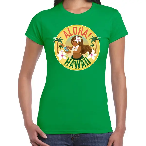Bellatio Decorations Hawaii Feest T-shirt / Shirt Aloha Hawaii Voor Dames - Groen - Hawaiiaanse Party Outfit / Kleding/ Verkleedkleding/ Carnaval Shirt L thumbnail