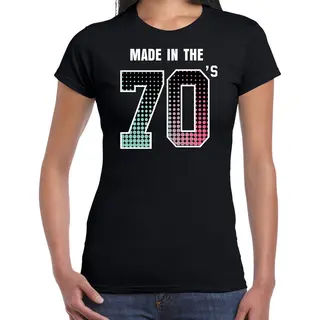 Bellatio Decorations Seventies Feest T-shirt / Shirt Made In The 70s / Sarah - Zwart - Voor Dames - Dance Kleding / 70s Feest Shirts / Verjaardags Shirts / Outfit / 50