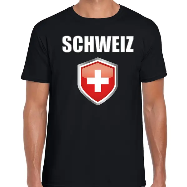 Bellatio Decorations Zwitserland Vlag Thema Landen T-shirt - Zwart - Voor Heren - Supporters Kleding - Korte Mouwen - Vlaggen Schild L thumbnail