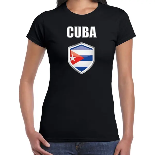Bellatio Decorations Cuba Landen Supporters T-shirt - Zwart - Dames - Fan Kleding - Korte Mouwen - Met Vlag Schild - Katoen Xxl thumbnail