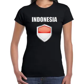 Bellatio Decorations Indonesie Landen Supporters T-shirt - Zwart - Dames - Fan Kleding - Korte Mouwen - Met Vlag Schild - Katoen L