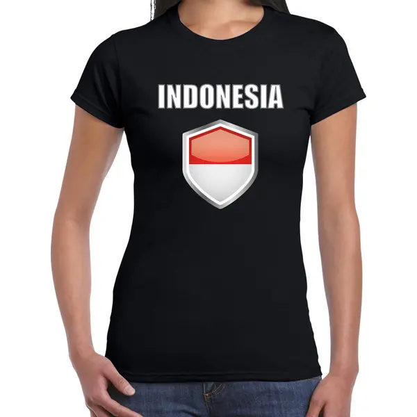 Bellatio Decorations Indonesie Landen Supporters T-shirt - Zwart - Dames - Fan Kleding - Korte Mouwen - Met Vlag Schild - Katoen L thumbnail