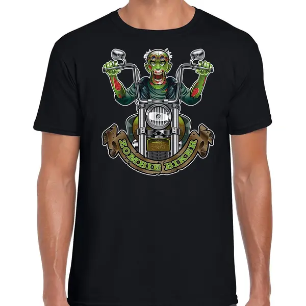 Bellatio Decorations Halloween Zombie Biker Verkleed T-shirt Zwart Voor Heren - Zombie Biker Shirt / Kleding / Kostuum / Horror Outfit S thumbnail