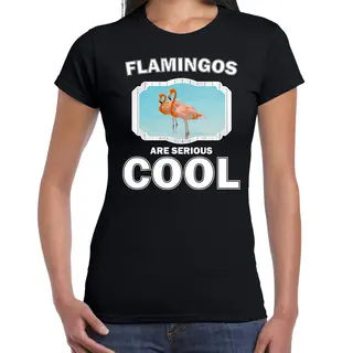 Bellatio Decorations Dieren Flamingo Vogels T-shirt Zwart Dames - Flamingos Are Serious Cool Shirt - Cadeau T-shirt Flamingo/ Flamingo Vogels Liefhebber M