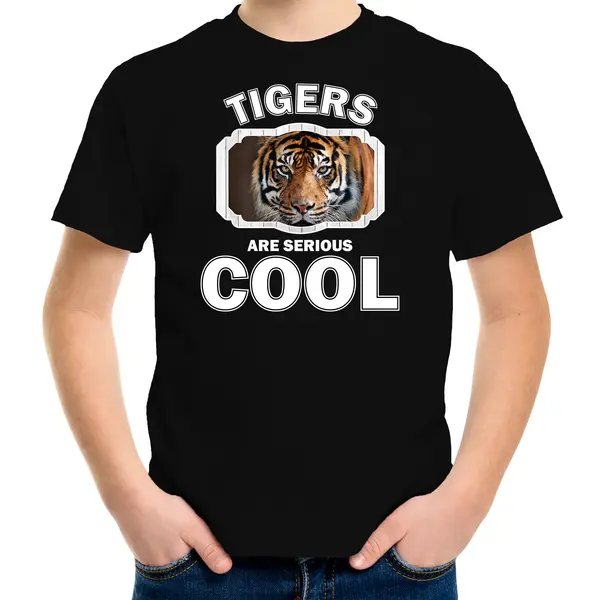Bellatio Decorations Dieren Tijgers T-shirt Zwart Kinderen - Tigers Are Serious Cool Shirt Jongens/ Meisjes - Cadeau Shirt Tijger/ Tijgers Liefhebber - Kinderkleding / thumbnail