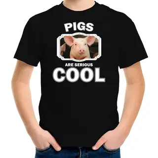 Bellatio Decorations Dieren Varkens T-shirt Zwart Kinderen - Pigs Are Serious Cool Shirt Jongens/ Meisjes - Cadeau Shirt Varken/ Varkens Liefhebber - Kinderkleding /