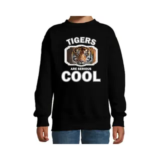 Bellatio Decorations Dieren Tijgers Sweater Zwart Kinderen - Tigers Are Serious Cool Trui Jongens/ Meisjes - Cadeau Tijger/ Tijgers Liefhebber - Kinderkleding / Kleding