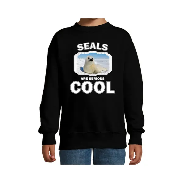 Bellatio Decorations Dieren Witte Zeehond Sweater Zwart Kinderen - Seals Are Serious Cool Trui - Cadeau Zeehond/ Zeehonden Liefhebber - Kinderkleding / Kleding 134/146 thumbnail