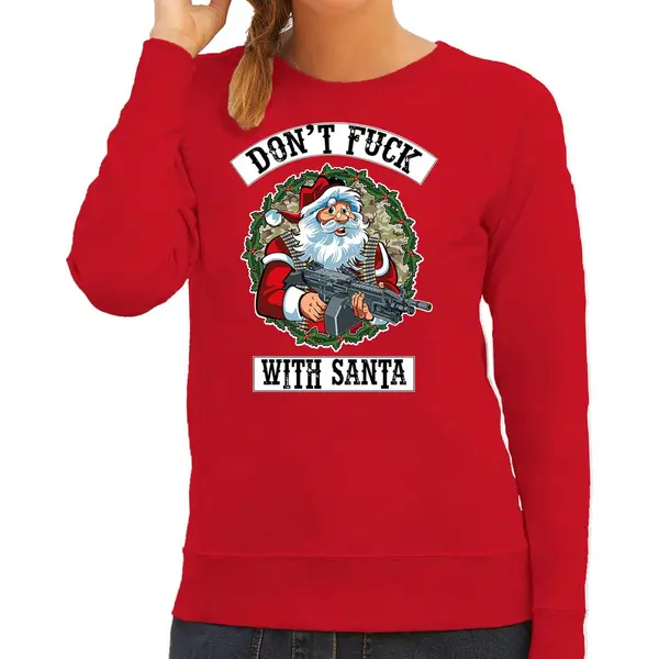 Bellatio Decorations Foute Kerstsweater / Kersttrui Dont Fuck With Santa Rood Voor Dames - Kerstkleding / Christmas Outfit Xxl thumbnail