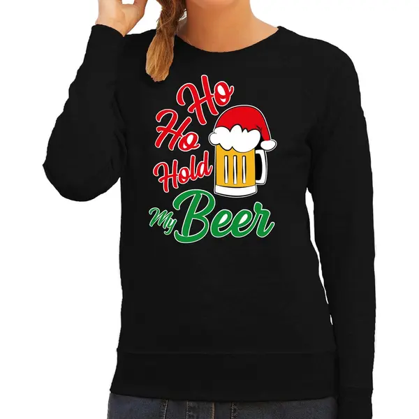 Bellatio Decorations Ho Ho Hold My Beer Foute Kerstsweater / Kersttrui Zwart Voor Dames - Kerstkleding / Christmas Outfit Xs thumbnail