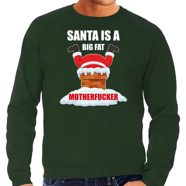 Bellatio Decorations Foute Kerstsweater / Kerst Trui Santa Is A Big Fat Motherfucker Groen Voor Heren - Kerstkleding / Christmas Outfit S thumbnail