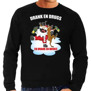 Bellatio Decorations Foute Kerstsweater / Kerst Trui Drank En Drugs Zwart Voor Heren - Kerstkleding / Christmas Outfit Xl