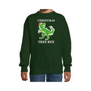 Bellatio Decorations Kerstsweater Christmas T-Rex Dinosaurus - Voor Kinderen - Groen - Kerstkleding - Lange Mouwen 110/116