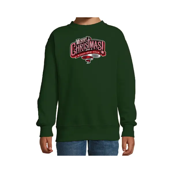 Bellatio Decorations Merry Christmas Kerstsweater / Kerst Trui Groen Voor Kinderen - Kerstkleding / Christmas Outfit 98/104 thumbnail