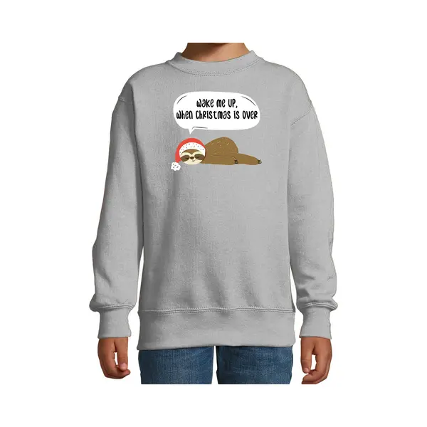 Bellatio Decorations Luiaard Kersttrui Sweater - Wake Me Up When Christmas Is Over - Grijs - Voor Kinderen - Kerstkleding - Dieren 134/146 thumbnail