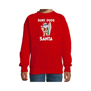 Bellatio Decorations Surf Dude Santa Fun Kerstsweater / Kerst Trui Rood Voor Kinderen - Kerstkleding / Christmas Outfit 170/176