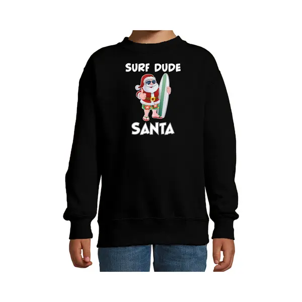 Bellatio Decorations Surf Dude Santa Fun Kerstsweater / Kerst Trui Zwart Voor Kinderen - Kerstkleding / Christmas Outfit 122/128 thumbnail