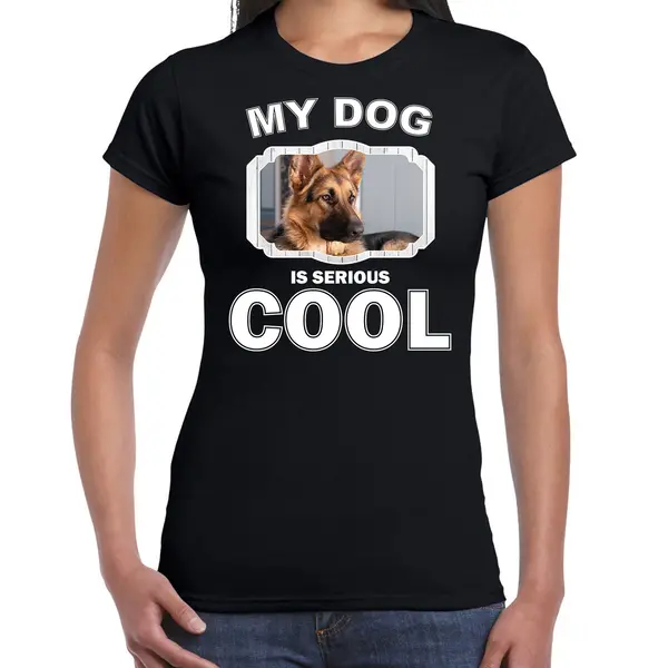 Bellatio Decorations Duitse Herder Honden T-shirt My Dog Is Serious Cool Zwart - Dames - Duitse Herders Liefhebber Cadeau Shirt Xs thumbnail