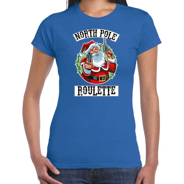Bellatio Decorations Fout Kerstshirt / Kerst T-shirt Northpole Roulette Blauw Voor Dames - Kerstkleding / Christmas Outfit M thumbnail