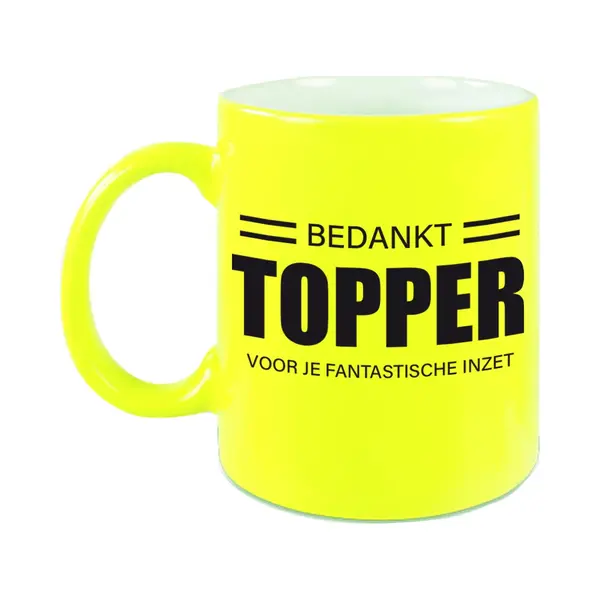 Bellatio Decorations Collega Cadeau Koffiemok - Beker - Bedankt Topper - Voor Je Fantastische Inzet - Neon Geel - Werknemer/ Personeel - Afscheid / Pensioen - 330 Ml thumbnail