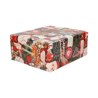 Bellatio Decorations Luxe Kerst Inpakpapier - Cadeaupapier - 2x Rollen - Rood/wit - Afbeeldingen En Songs - 250 X 70 Cm