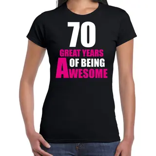 Bellatio Decorations 70 Great Years Of Being Awesome Cadeau T-shirt Zwart Voor Dames - 70 Jaar Verjaardag Kado Shirt / Outfit Xl