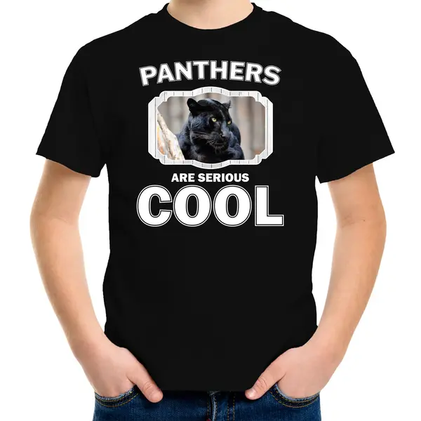 Bellatio Decorations Dieren Panters T-shirt Zwart Kinderen - Panthers Are Serious Cool Shirt Jongens/ Meisjes - Cadeau Shirt Zwarte Panter/ Panters Liefhebber - thumbnail