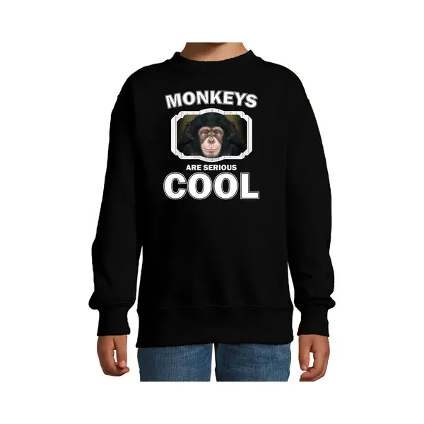 Bellatio Decorations Dieren Apen Sweater Zwart Kinderen - Monkeys Are Serious Cool Trui Jongens/ Meisjes - Cadeau Leuke Chimpansee/ Apen Liefhebber - Kinderkleding / thumbnail