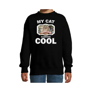 Bellatio Decorations Auto Rijdende Katten / Poezen Trui / Sweater My Cat Is Serious Cool Zwart - Kinderen - Katten Liefhebber Cadeau Sweaters - Kinderkleding / Kleding