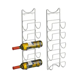 Zeller Wand Wijnflessen Wijnrek Voor 5 Flessen - 2x Stuks - Zilver - Metaal - 61 X 15 Cm - Opslag Rek