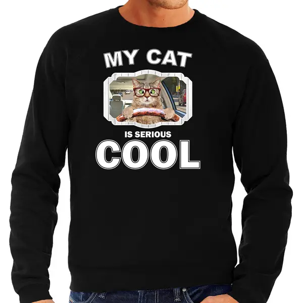 Bellatio Decorations Auto Rijjdende Kat Katten Trui / Sweater My Cat Is Serious Cool Zwart - Heren - Katten / Poezen Liefhebber Cadeau Sweaters L thumbnail