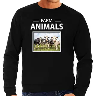 Bellatio Decorations Dieren Foto Sweater Koe - Zwart - Heren - Farm Animals - Cadeau Trui Kudde Koeien Liefhebber M