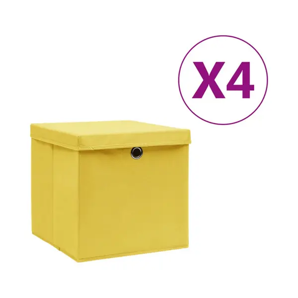 VidaXL Aufbewahrungsboxen Mit Deckeln 4 Stk. 28x28x28 Cm Gelb thumbnail