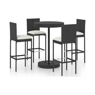 VidaXL 5-tlg. Gartenbar-Set Mit Kissen Poly Rattan Schwarz