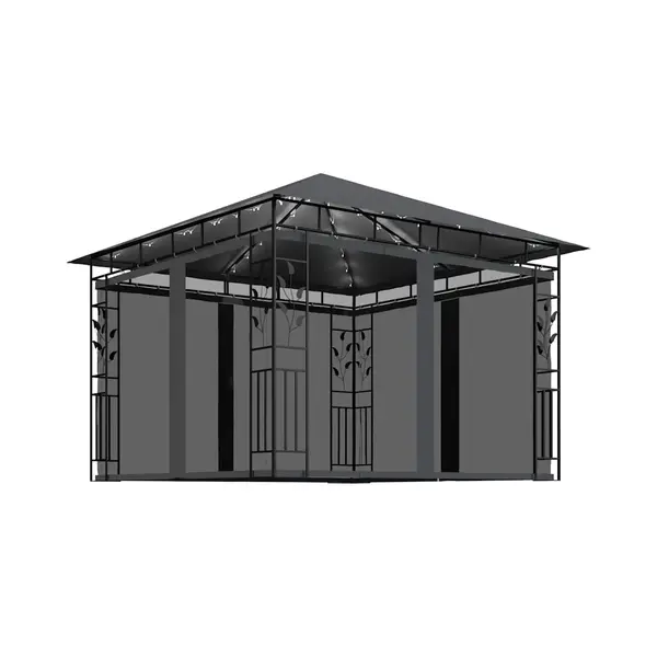 VidaXL Pavillon Mit Moskitonetz & Led-Lichterkette 3x3x2, 73m Anthrazit thumbnail