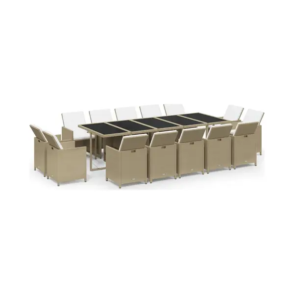 VidaXL 15-tlg. Garten-Essgruppe Mit Kissen Poly Rattan Beige thumbnail