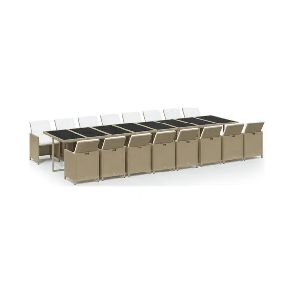 VidaXL 17-tlg. Garten-Essgruppe Mit Kissen Beige Poly Rattan thumbnail