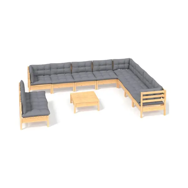 VidaXL - 11-delige - Loungeset - Met - Grijze - Kussens - Massief - Grenenhout thumbnail