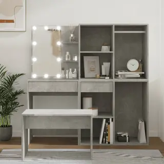 VidaXL Schminktisch-Set Mit Led Betongrau Holzwerkstoff