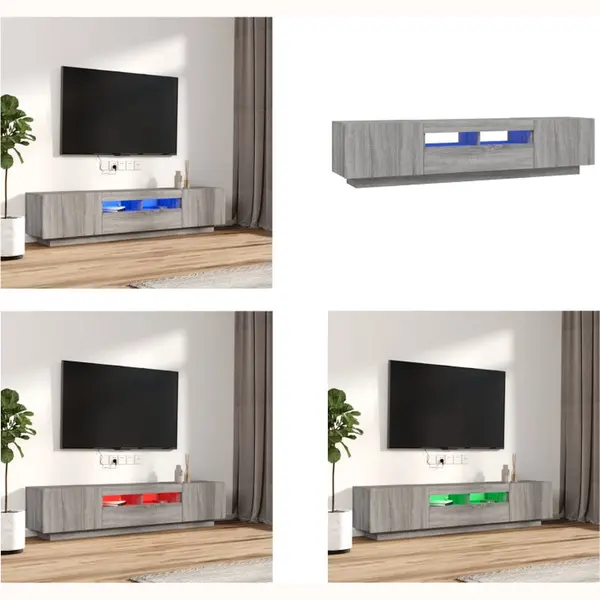 VidaXL 2-tlg. Tv-Schrank-Set Led-Leuchten Grau Sonoma Holzwerkstoff thumbnail