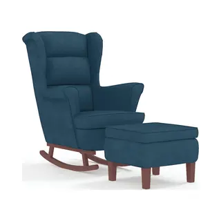 VidaXL Schaukelstuhl Ohrensessel Blau Samt Und Massivholz