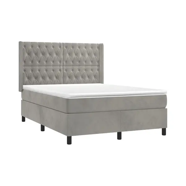 VidaXL Boxspring Met Matras Fluweel Lichtgrijs 140x190 Cm thumbnail