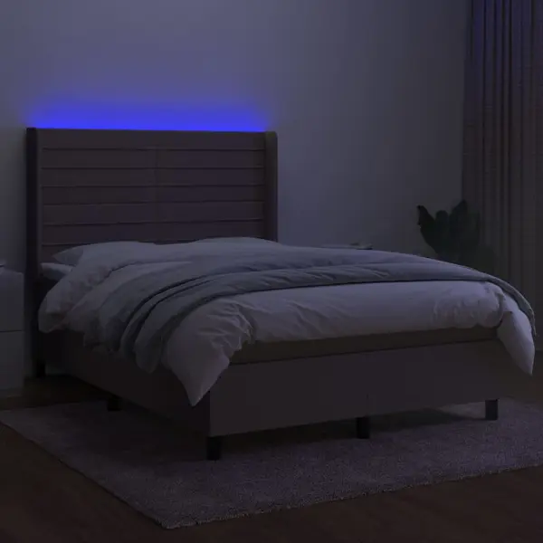 VidaXL Boxspring Met Matras En Led Stof Taupe 140x190 Cm thumbnail