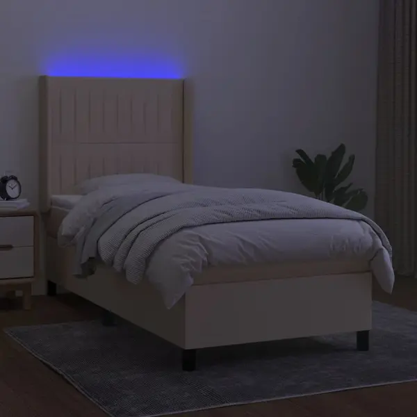 Boxspringbett Mit Matratze & Led Creme 90x200 Cm Stoff Vidaxl thumbnail