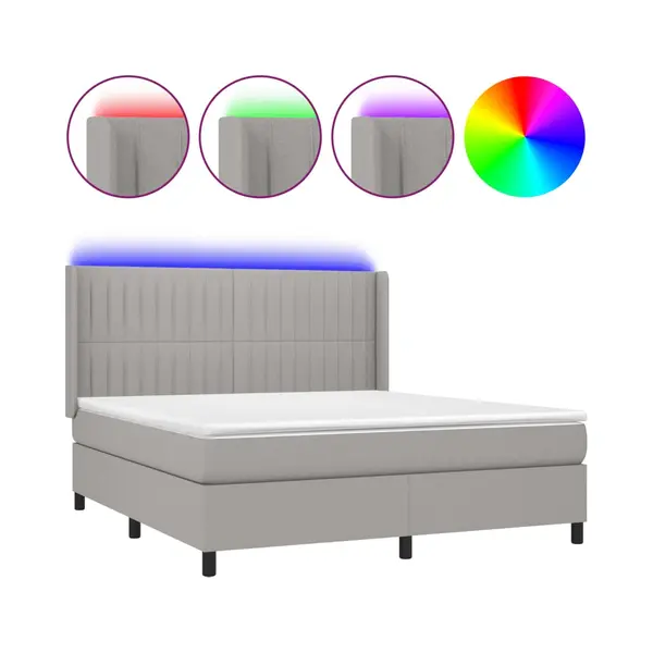 Boxspringbett Mit Matratze & Led Hellgrau 160x200 Cm Stoff Vidaxl thumbnail