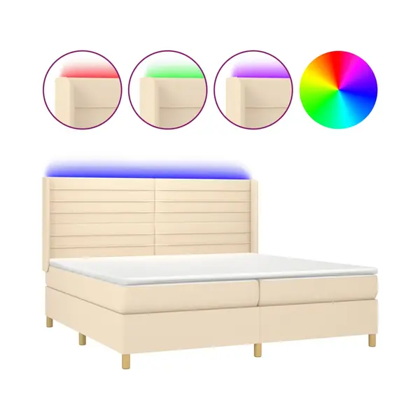 VidaXL Boxspringbett Mit Matratze & Led Creme 200x200 Cm Stoff thumbnail