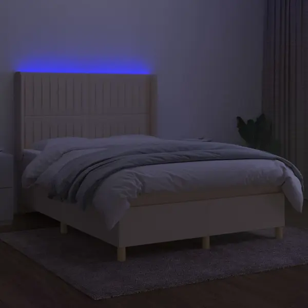 VidaXL Boxspringbett Mit Matratze & Led Creme 140x190 Cm Stoff thumbnail