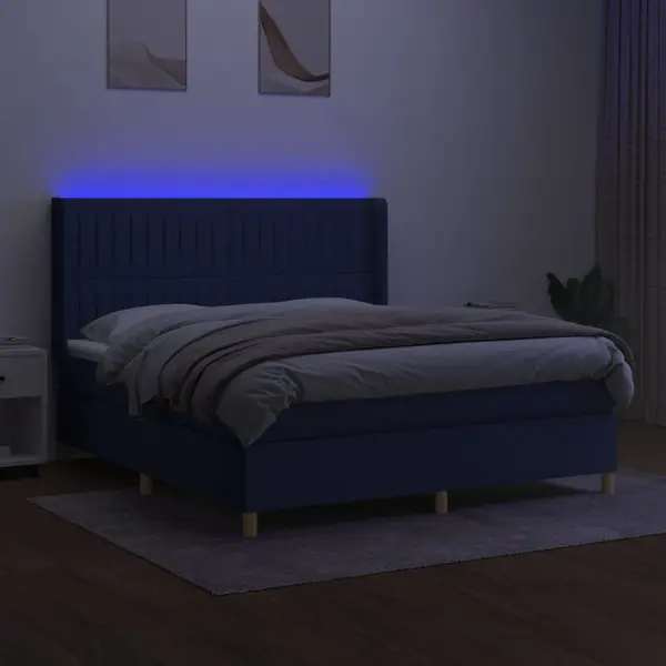 VidaXL Boxspringbett Mit Matratze & Led Blau 160x200 Cm Stoff thumbnail