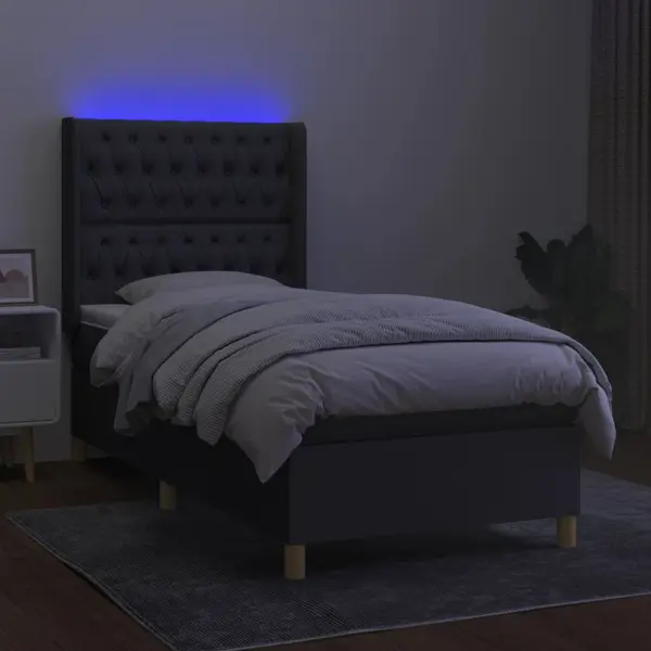 Boxspringbett Mit Matratze & Led Dunkelgrau 90x200 Cm Stoff Vidaxl thumbnail